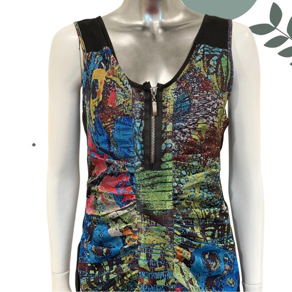 🛍️3/$40 Bold Abstract Print Sleeveless Midi Dress with Front Zipper – Size M - Picture 4 of 6